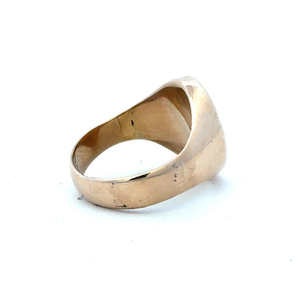 9ct yellow gold signet ring in size S1/2, featuring a smooth polished surface and classic design, unbranded jewelry accessory.
