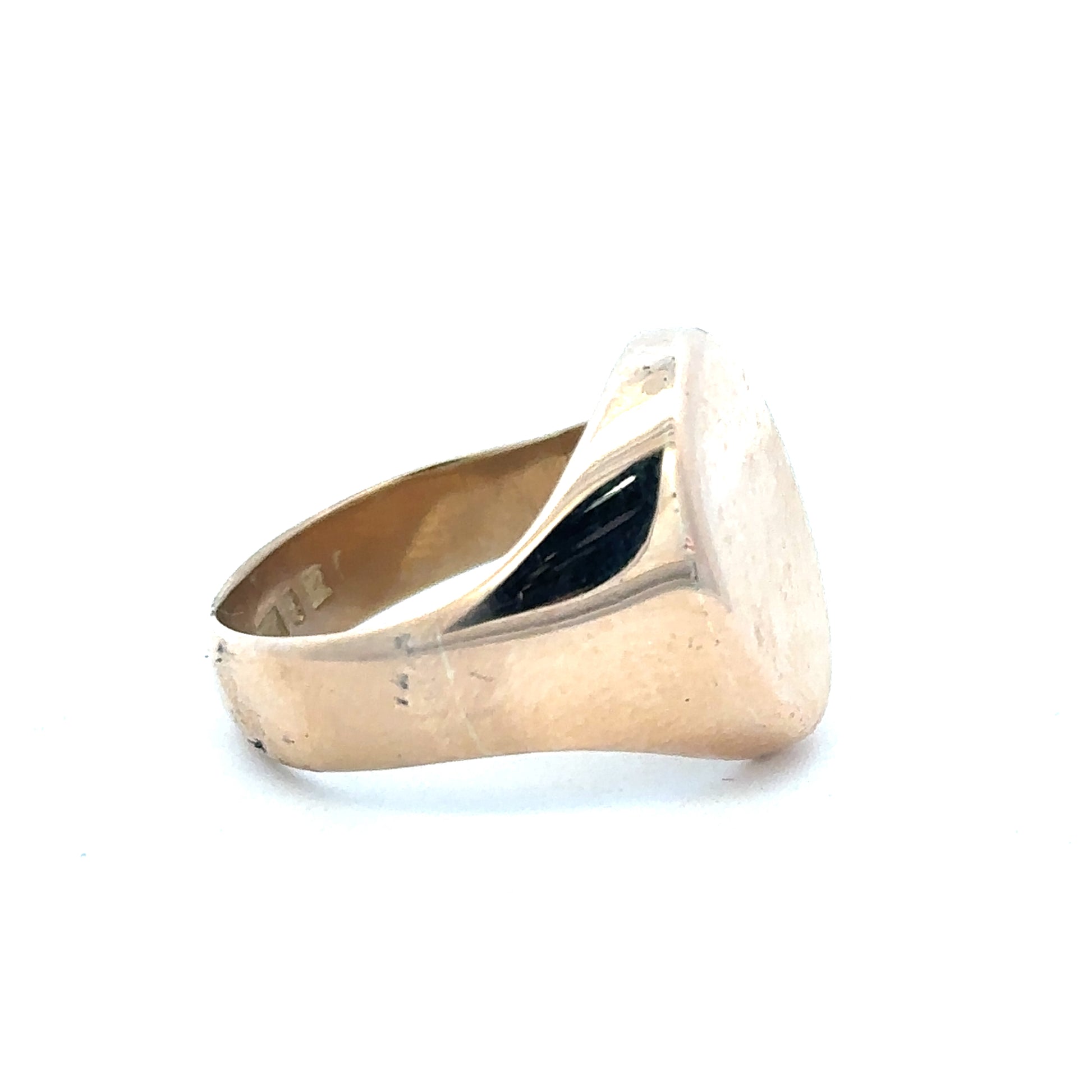 9ct yellow gold signet ring in size S1/2, unbranded, with a polished smooth surface and classic design.