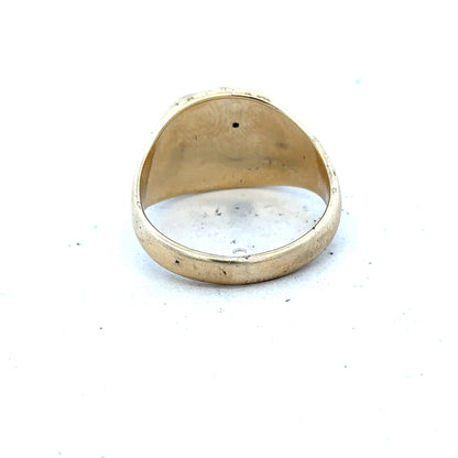9ct yellow gold signet ring in size T1/2, unbranded, with polished finish and classic design, shown from a front view.
