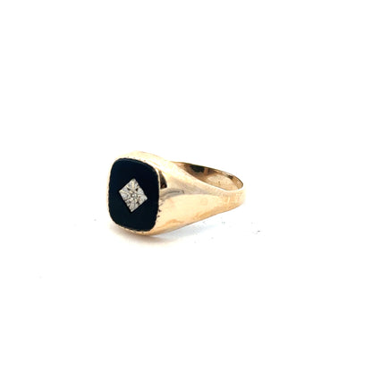 9ct yellow gold signet ring in size X featuring a smooth, polished surface, unbranded with classic design.
