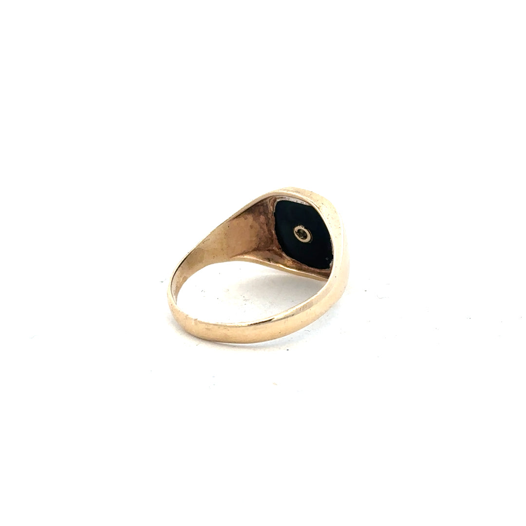 9ct yellow gold signet ring in size X, unbranded, featuring a smooth, polished surface and classic ring design.