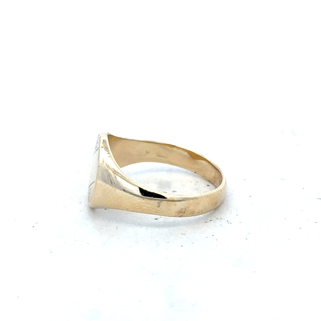 9ct yellow gold signet ring in size X1/2 with a polished finish, unbranded jewelry ring for men or women.