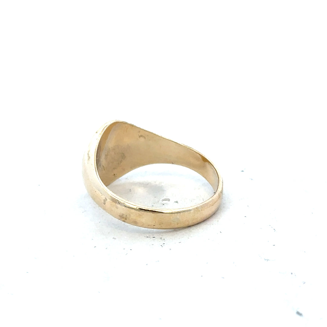 9ct yellow gold signet ring in size X1/2, unbranded, featuring a smooth polished surface and classic design.