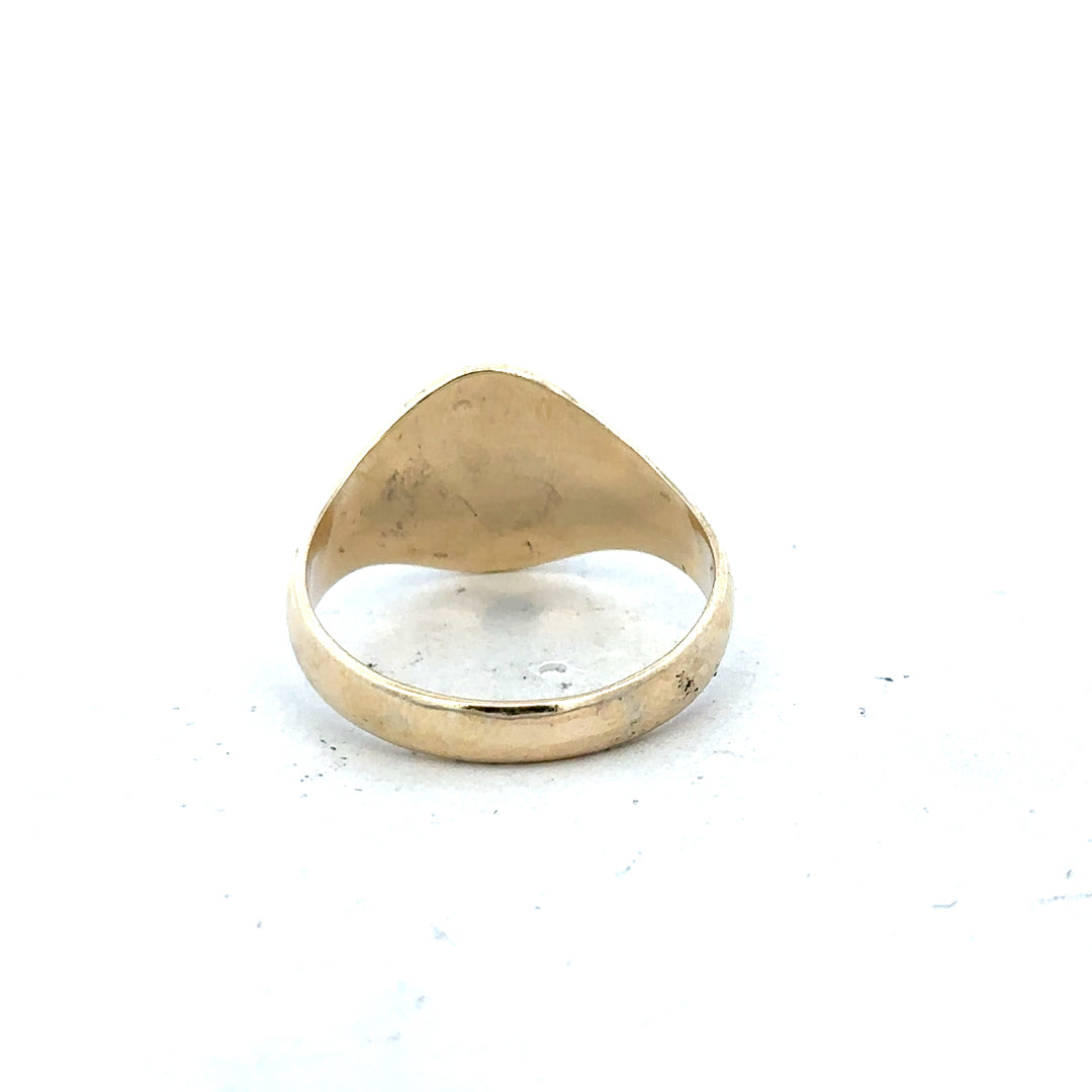 9ct yellow gold signet ring, size X1/2, unbranded, showcasing a polished gold band with classic signet style.