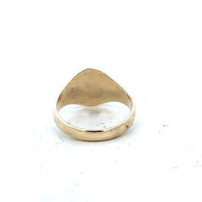 9ct yellow gold signet ring, size X1/2, unbranded, showcasing a polished gold band with classic signet style.