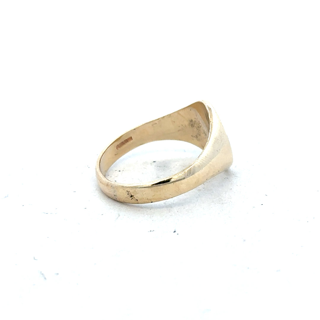 9ct yellow gold signet ring in size X1/2, featuring a smooth, polished finish and classic design, unbranded jewelry.
