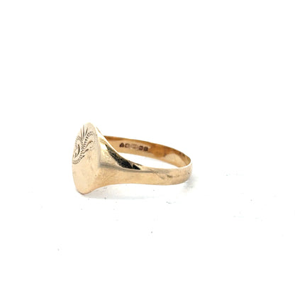 9ct yellow gold signet ring in size Y with smooth polished finish, unbranded jewelry for men or women.
