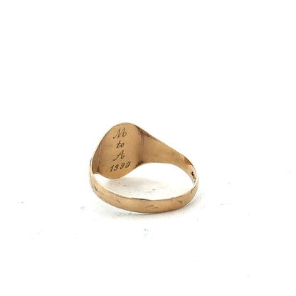 9ct yellow gold signet ring in size Y with a smooth, polished surface, unbranded jewelry accessory for men or women.