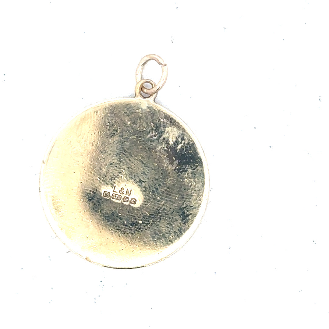 9ct yellow gold St Christopher pendant, unbranded, showcasing detailed religious medal with a bail for chain attachment.
