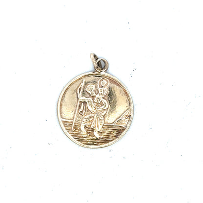 9ct yellow gold St. Christopher pendant, unbranded, weighing 5.7g, featuring a detailed religious pendant for necklace jewelry.