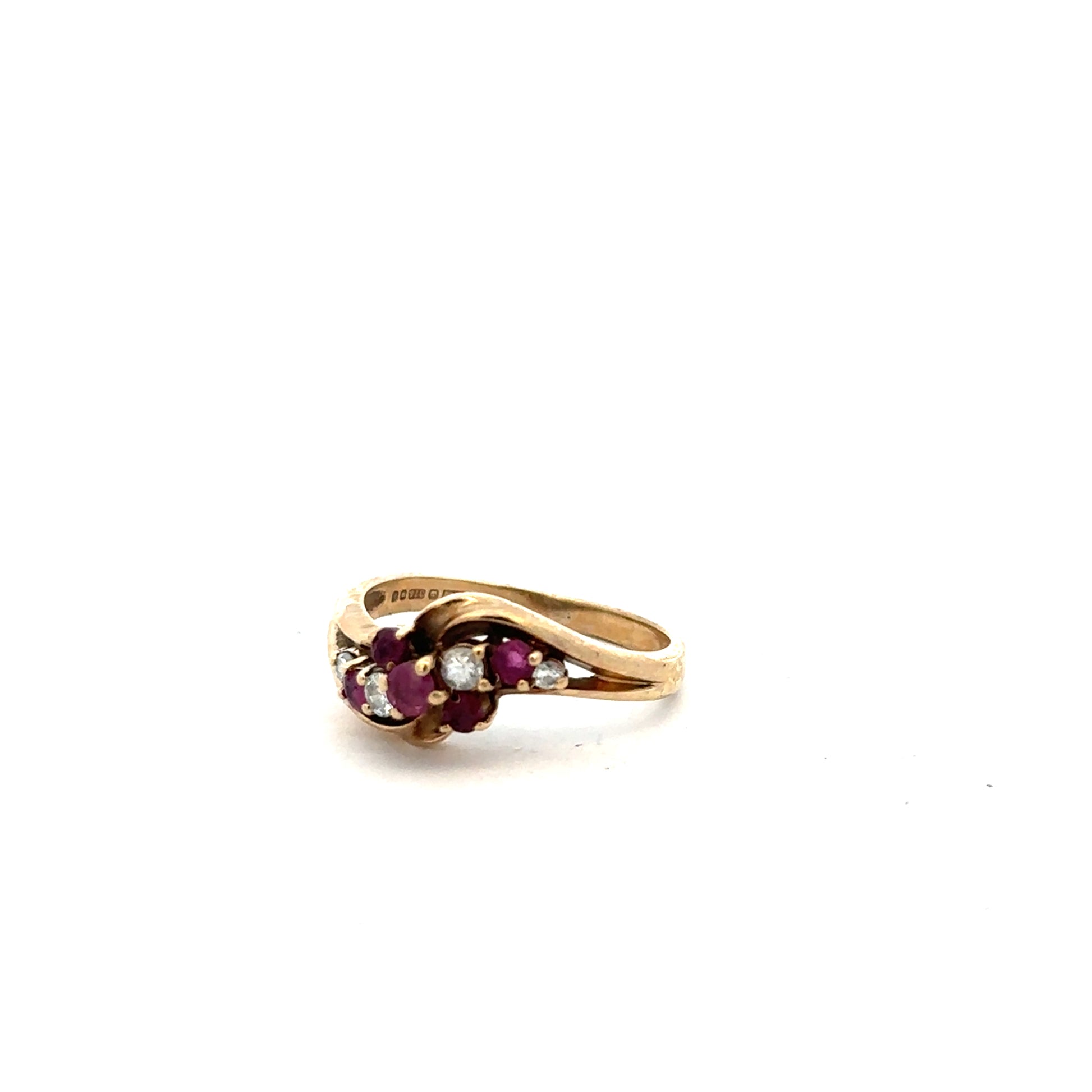 Yellow gold diamond ring in size M1/2, unbranded 9ctd gold jewelry with sparkling diamonds, shown from a front view.