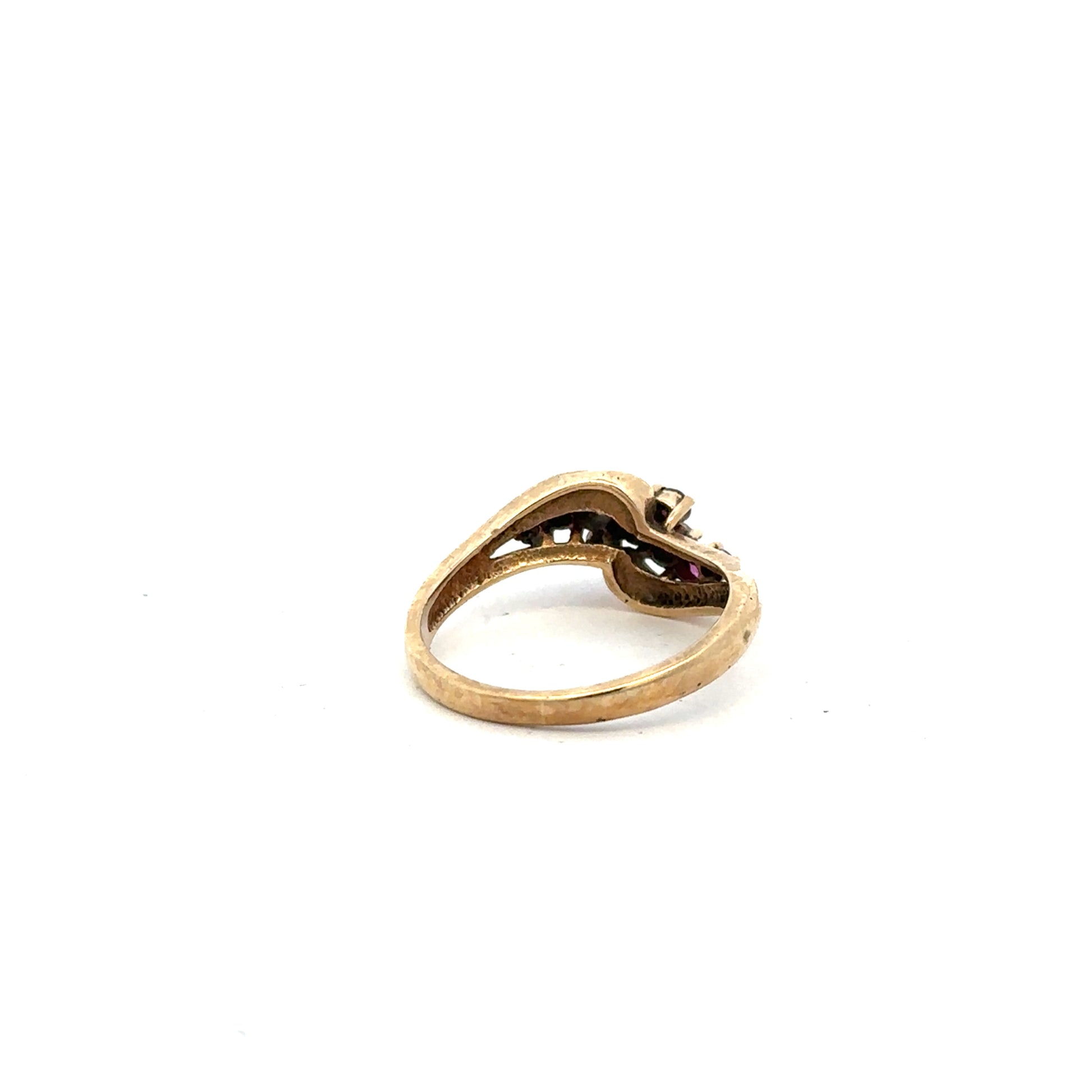 Yellow gold diamond ring in size M1/2, unbranded 9-carat gold with sparkling diamonds, close-up view of the elegant jewelry piece.
