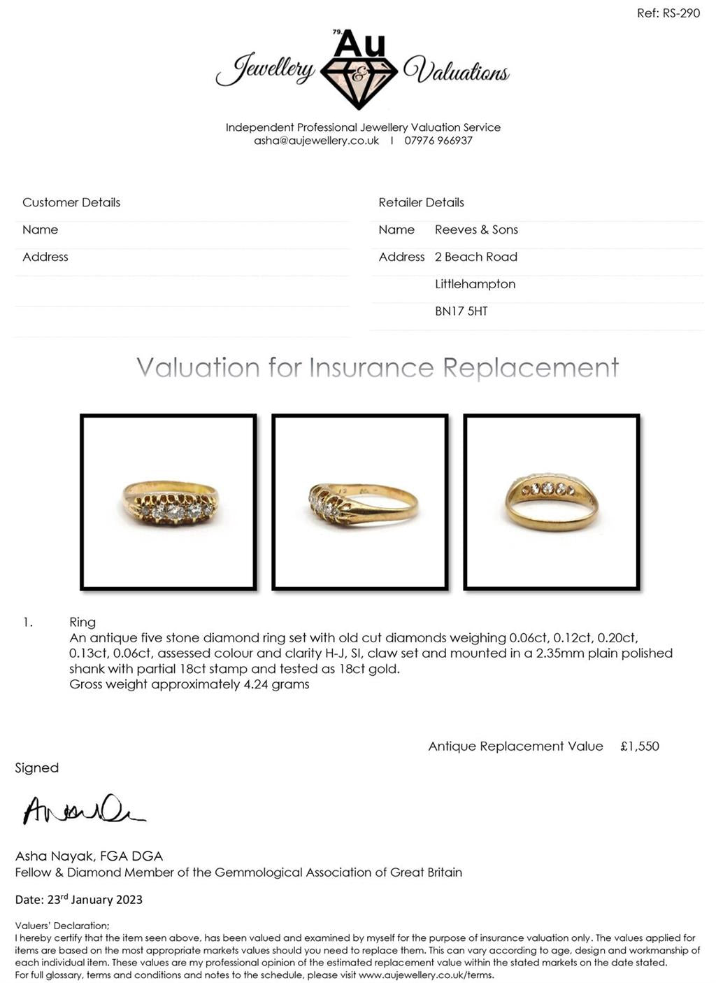 Antique 18ct yellow gold ring with five old cut diamonds totaling 0.57 carats, featuring vintage craftsmanship and elegant design.
