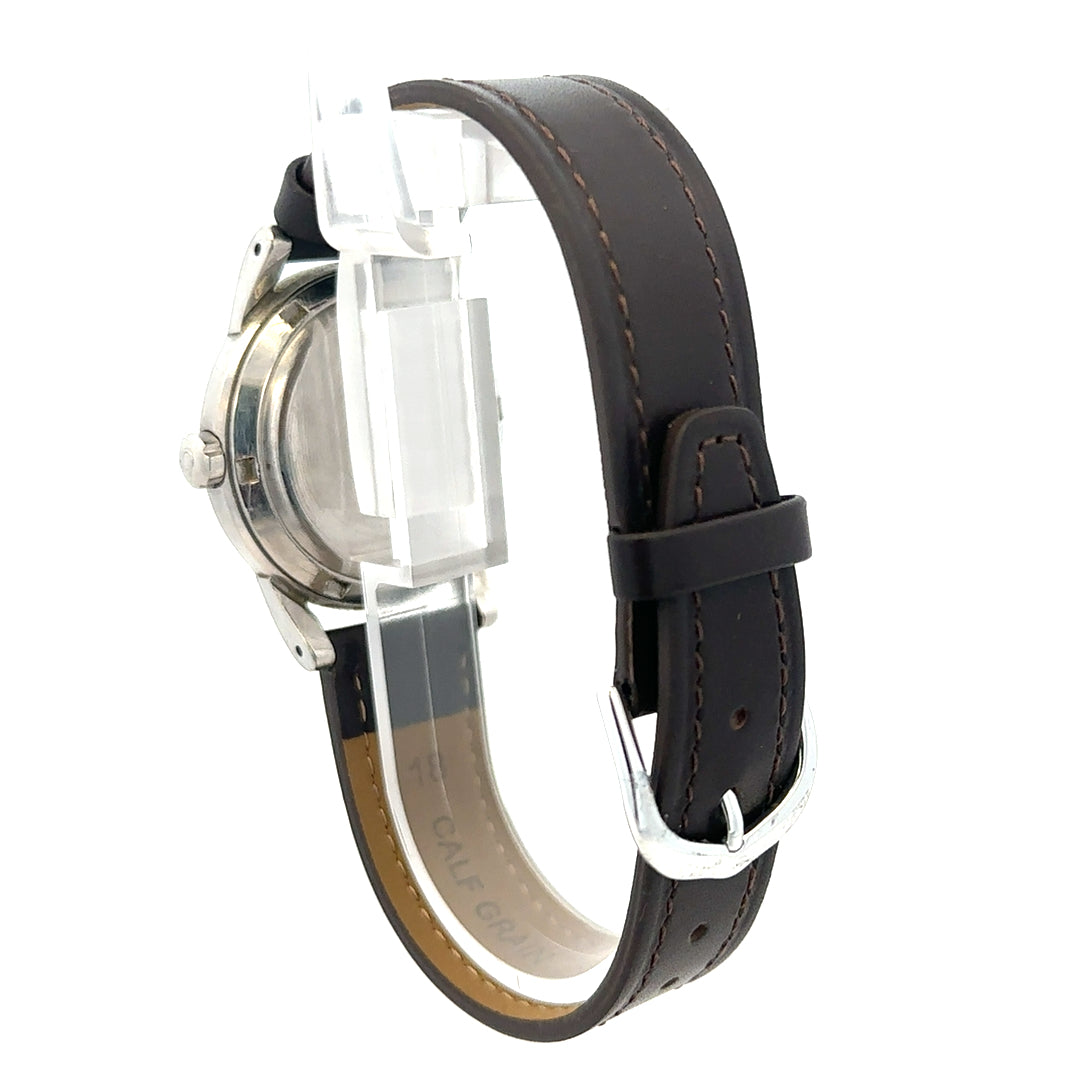 Unbranded Omega bumper automatic watch with a classic round dial and metal bracelet, showcasing vintage watch design.