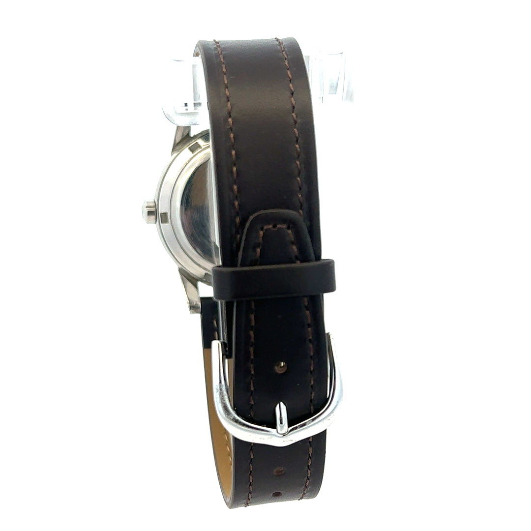 Unbranded Omega bumper automatic watch with silver dial and metal bracelet, showcasing a classic timepiece design.