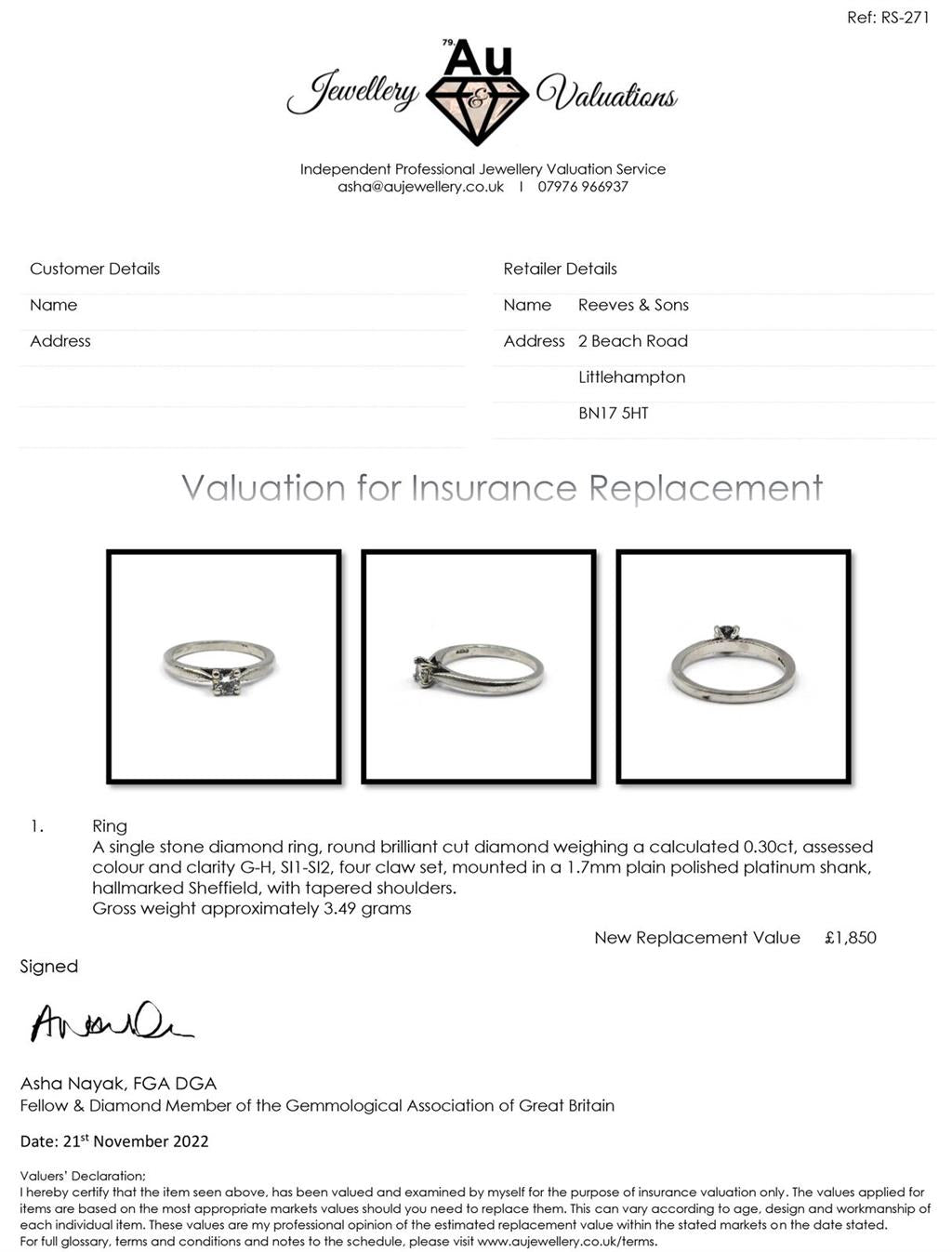 Platinum solitaire diamond ring with a 0.30 carat brilliant cut diamond, showcasing a sleek and elegant design.