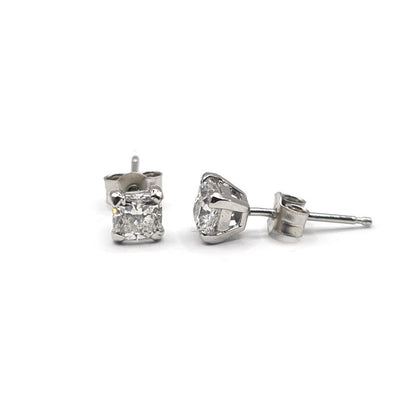 Platinum 1.00 carat GIA Certified diamond stud earrings with color G and clarity VS2, featuring round brilliant-cut diamonds.