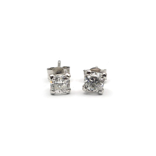 Platinum diamond stud earrings with 1.00 carat GIA certified diamonds, color G, clarity VS2, featuring classic round design.
