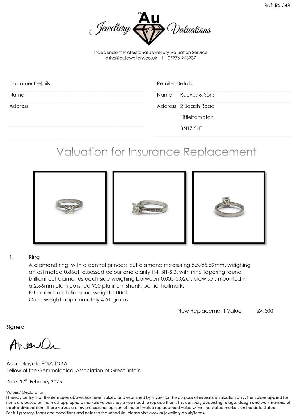 Platinum 1.00 carat princess cut diamond ring featuring a sleek band and a sparkling, square-shaped diamond setting.