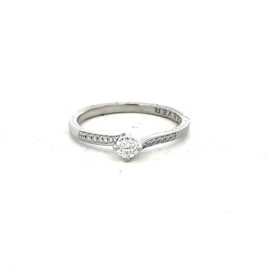 Platinum diamond ring with a sparkling diamond, presented in a complete box set, size S, unbranded jewelry accessory.