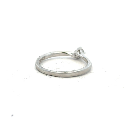 Platinum diamond ring with box set, size small, featuring a sparkling diamond mounted on a sleek platinum band.
