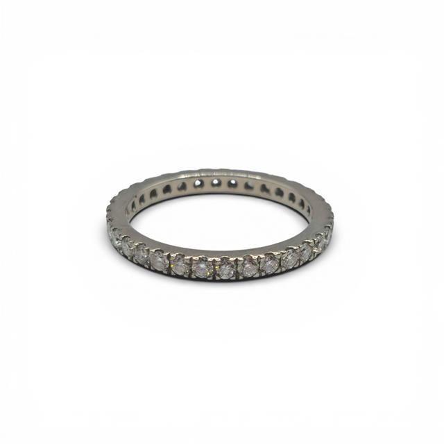 Platinum full diamond eternity ring with sparkling round-cut diamonds, unbranded, showcasing a continuous band of brilliance.