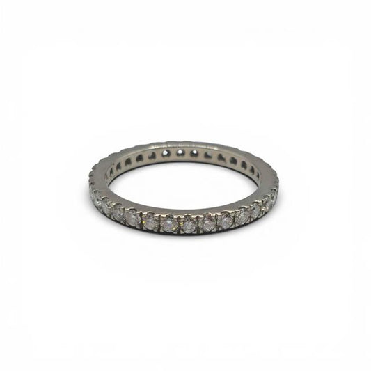 Platinum full diamond eternity ring with sparkling round-cut diamonds, unbranded, showcasing a continuous band of brilliance.