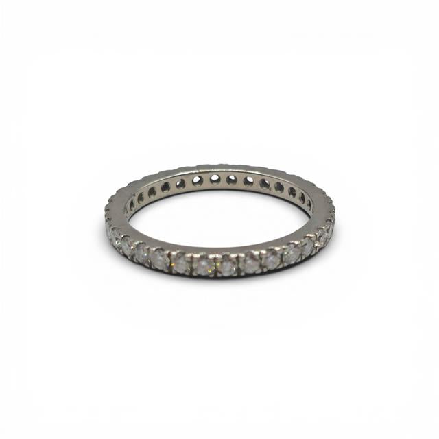 Platinum full diamond eternity ring with sparkling round-cut diamonds, designed for elegance and lasting beauty.