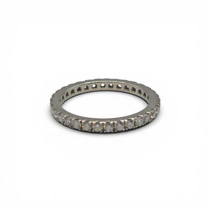Platinum full diamond eternity ring with sparkling round-cut diamonds, designed for elegance and lasting beauty.
