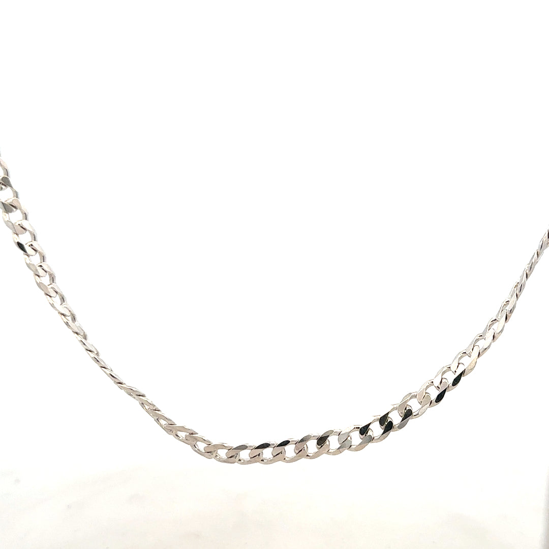 Silver curb chain weighing 16.4g, featuring sturdy links, perfect for jewelry or layering, unbranded metal chain.