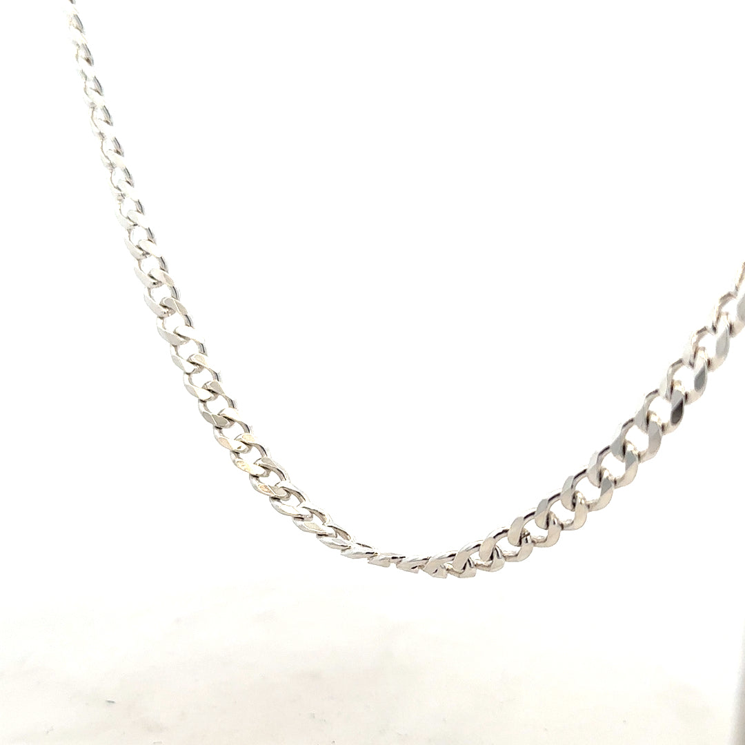 Silver curb chain weighing 27.8g, featuring a classic linked design, shown in a close-up image.
