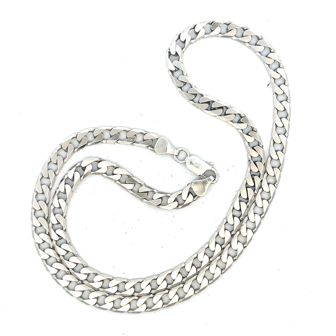 Silver curb chain weighing 31.3g, unbranded jewelry chain with a classic curb link design.