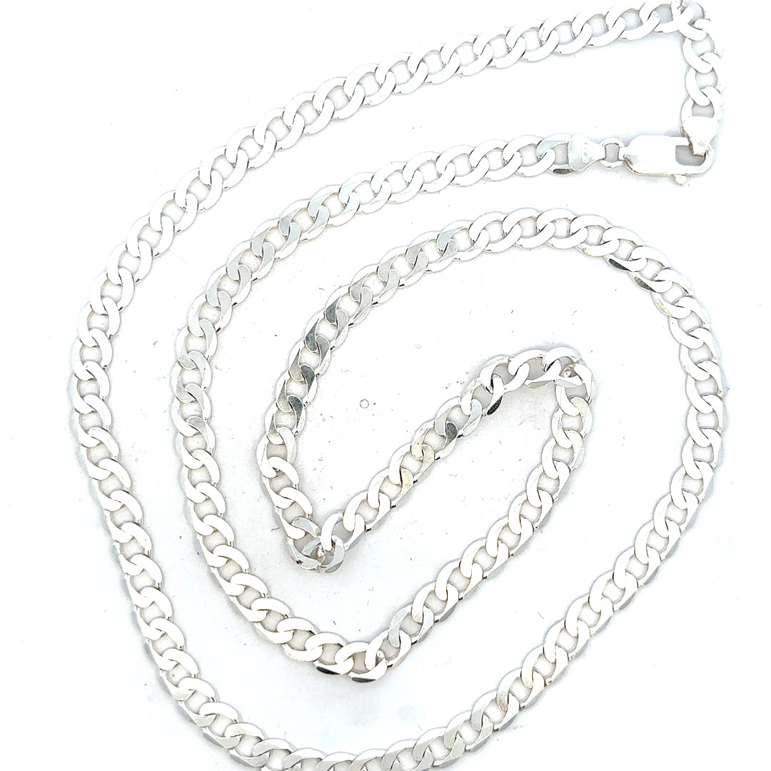 Silver curb chain weighing 34.5g, unbranded jewelry chain with a classic curb link design, shown in the image.