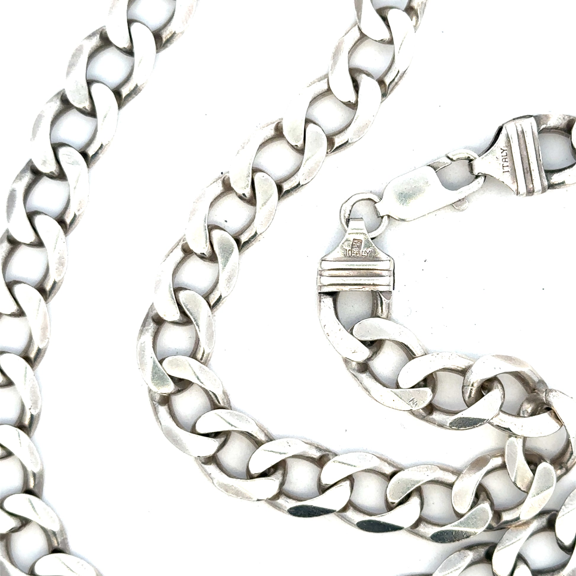 Silver curb chain weighing 80.2g, unbranded jewelry chain with a classic curb link design.