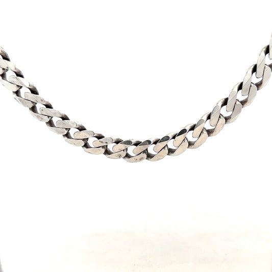 Silver curb chain weighing 91.1g, unbranded jewelry chain with a sleek, polished curb link design.