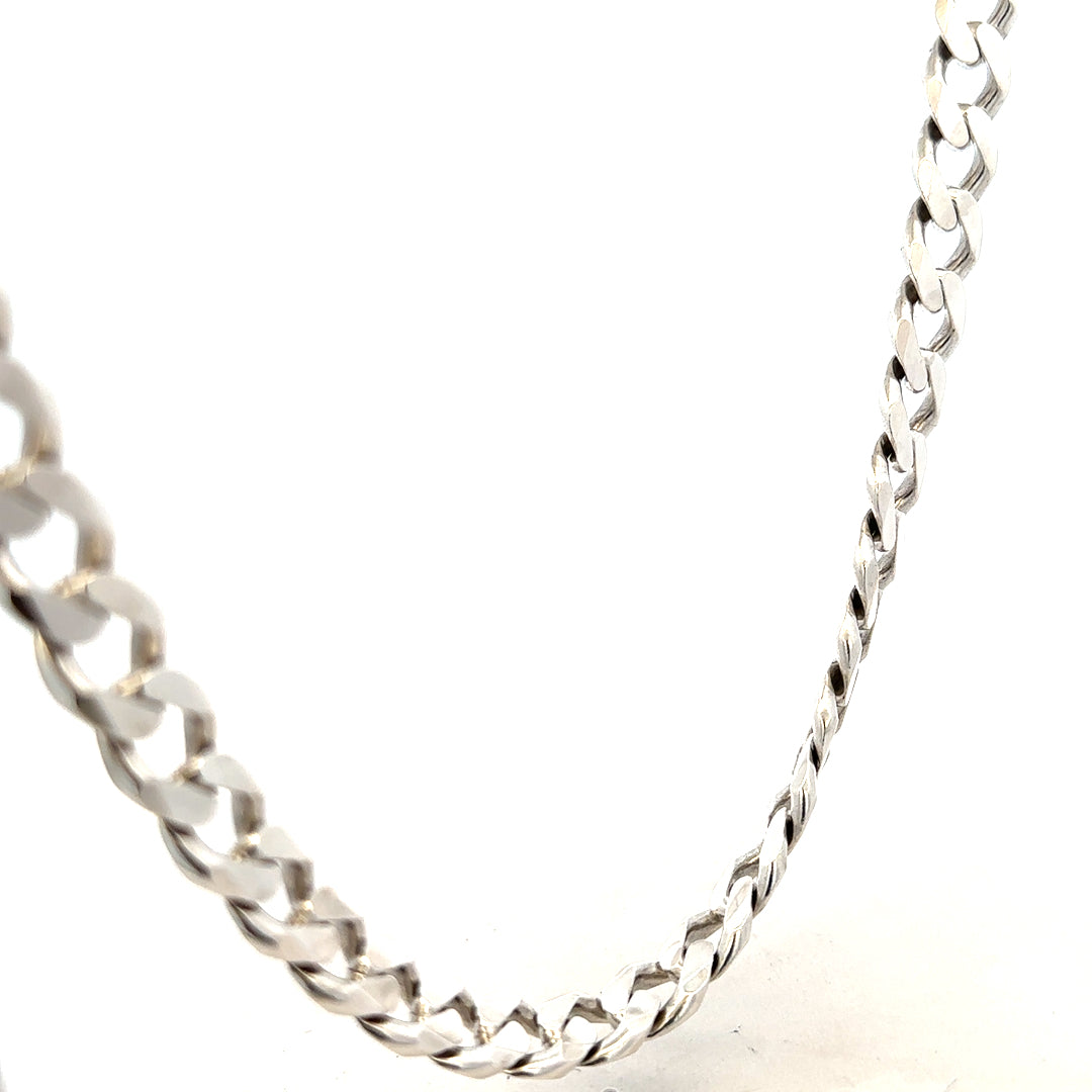Silver curb chain weighing 91.8g, featuring classic linked design, unbranded jewelry chain for versatile wear