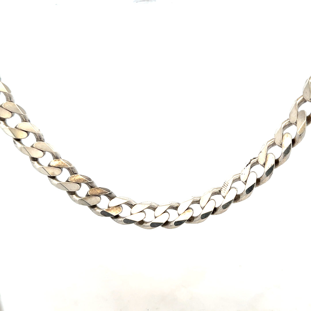 Silver curb chain weighing 96.3g, unbranded jewelry chain with a classic curb link design.
