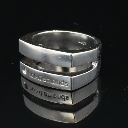 Silver hot diamond ring in size R1/2, featuring a sleek design with sparkling diamonds, unbranded jewelry ring.
