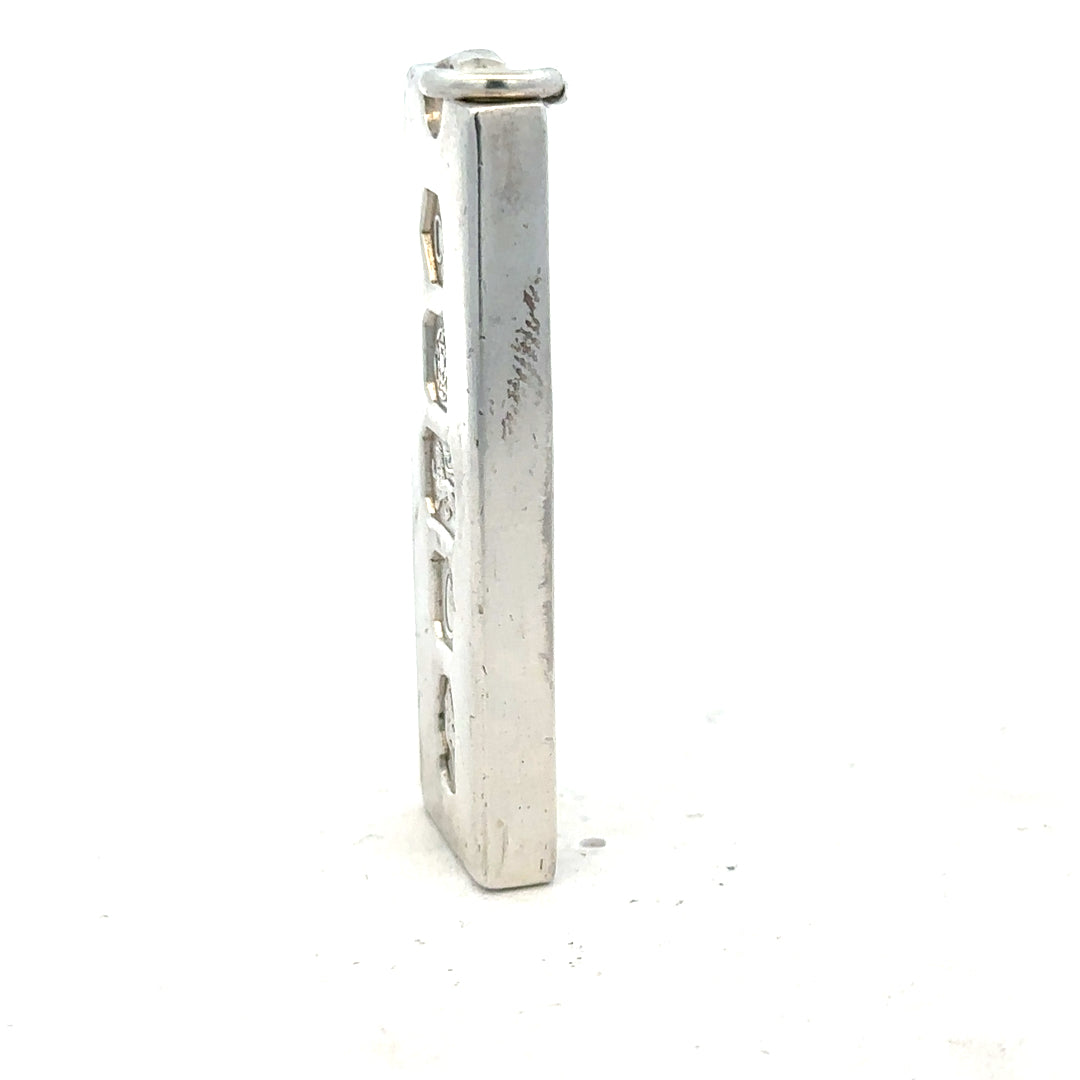 Silver ingot pendant weighing 31g, unbranded jewelry piece with a sleek, polished silver ingot design for elegant style.