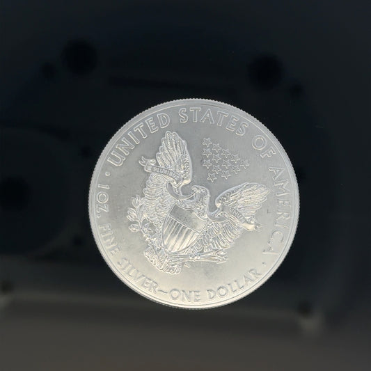 Silver one dollar coin, 31.2g, unbranded, with detailed engravings visible on the surface of this collectible silver coin.