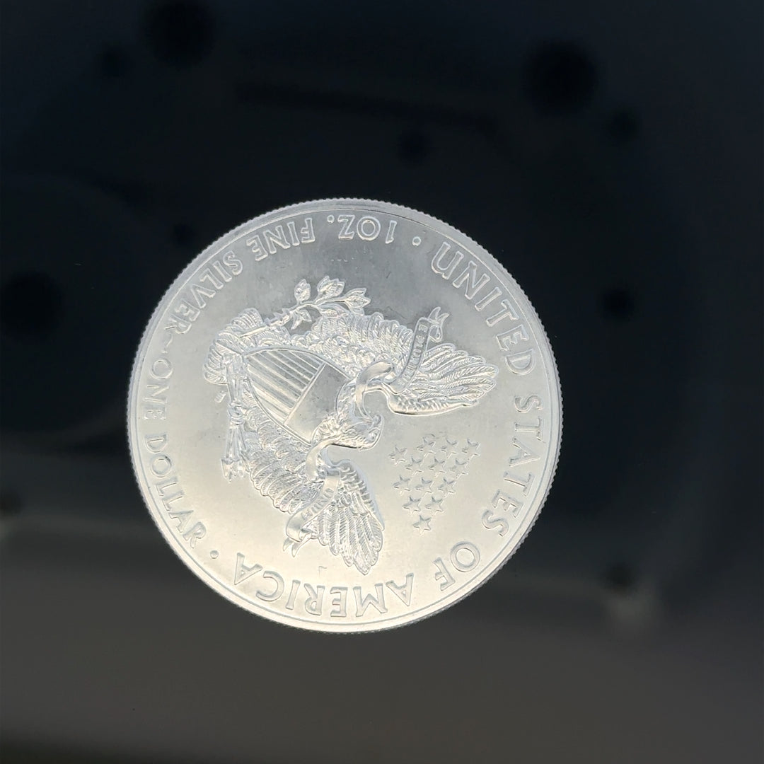Silver one dollar coin, 31.2g, unbranded, featuring detailed coin design and metallic silver finish.
